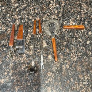 MCM wood handled barware set